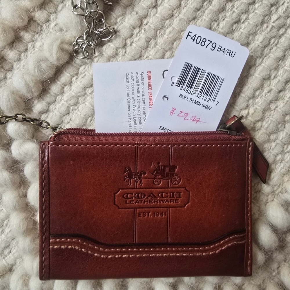 Coach Brown Leather Vintage Coin Card Wallet Keychain Pouch